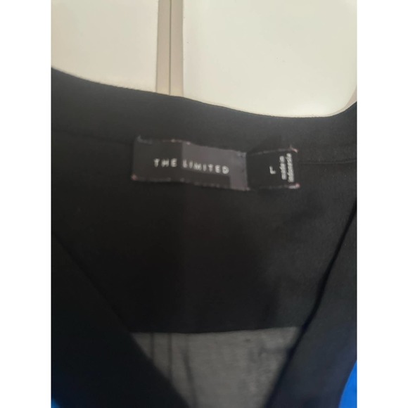 Women L The Limited Blue Black White Horizontal stripes blouse lace shoulder - Picture 2 of 6